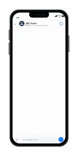 An animated chatbot conversation qualifying a truck buyer and asking about financing preferences